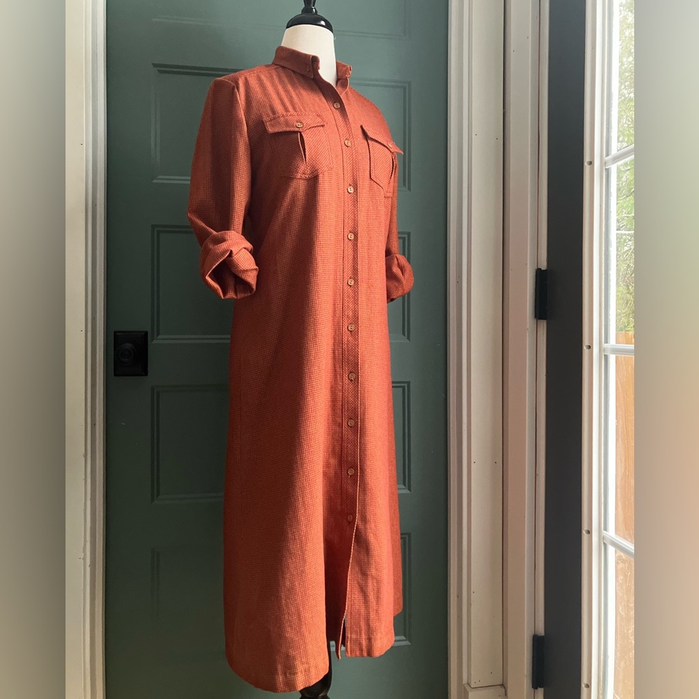 Vintage Rodeo Dress Rust Orange Button-Up Shirt Dress size Medium long sleeve